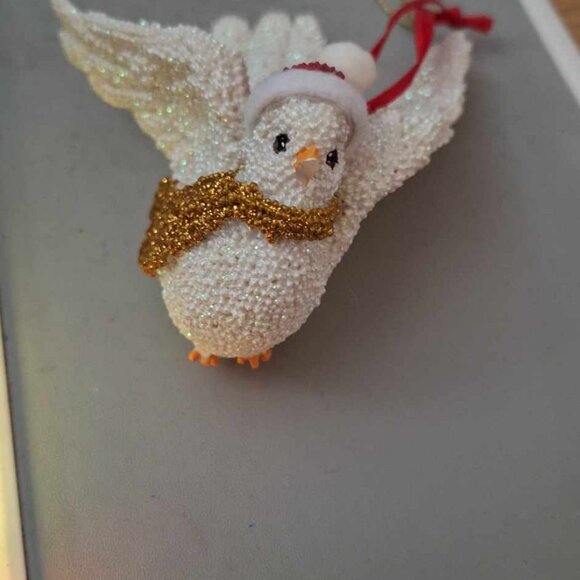 White Bird with Santa Hat Ornament - Picture 2 of 4